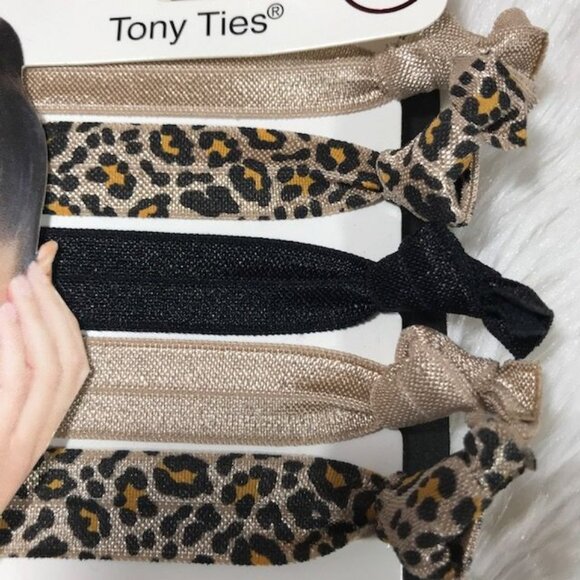 Mia 5pc Tony Ties Leopard Gold Black 2 in 1 Ponytailers Bracelets - Picture 2 of 5